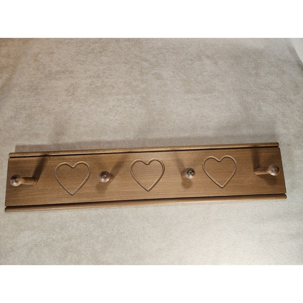 Longaberger W.C. Mock Family Heart Wood Peg Rack 4 Hooks 23.5" Cottagecore